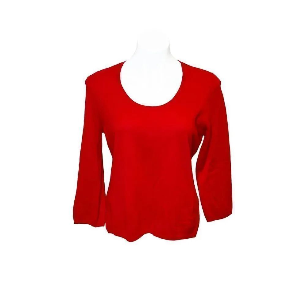 InCashmere red scoop neck 3/4 sleeve cashmere sweater size L